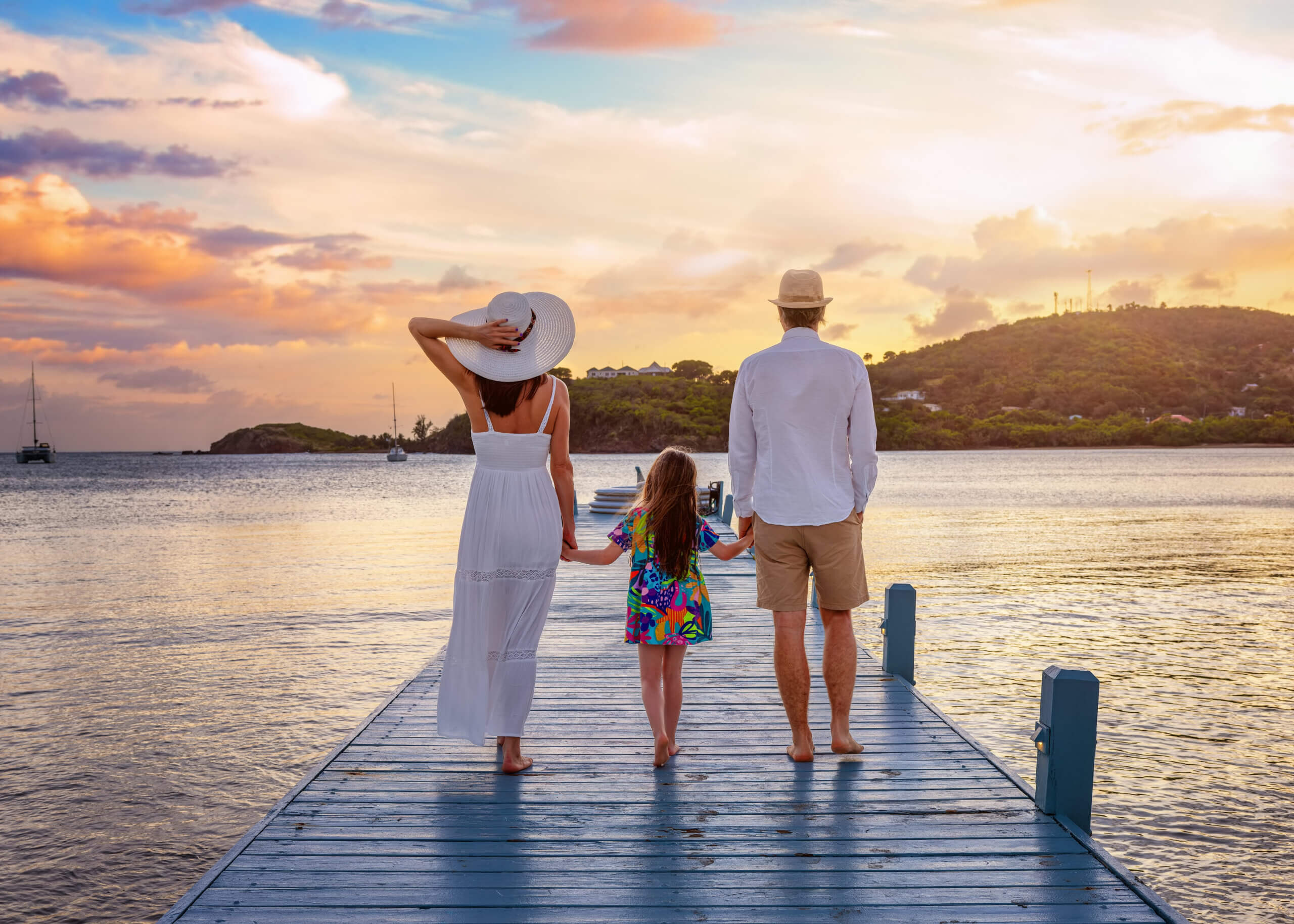 Family walk on beach