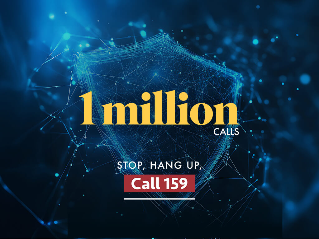 Graphic which says '1 million calls', Stop, Hang Up, Call 159